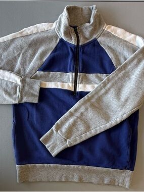 J. Crew / New Balance - Navy, Gray & White Quarter-Zip Sweat Shirt.  Women’s M